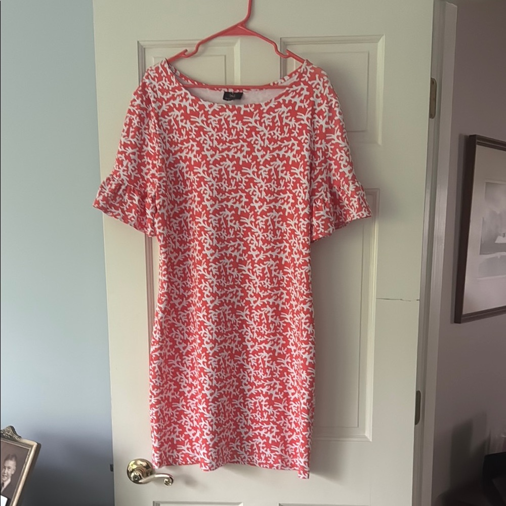 Coral patterned Sheath  Dress with Flutter Sleeves - preppy.